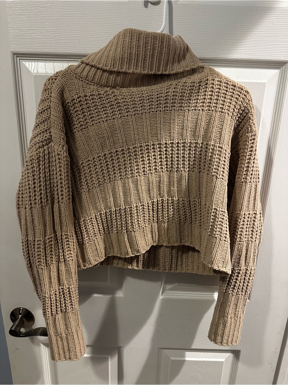 Altar’d State Women’s XS Taupe Cropped Turtleneck Textured Knit Sweater